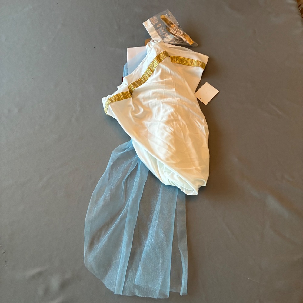 Way to Celebrate Girls Goddess Costume Dress Headband Set White Gold M 7/8 - Picture 3 of 7